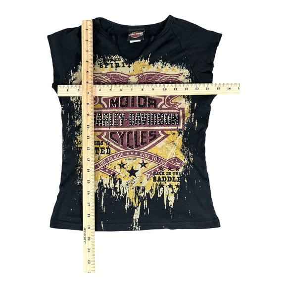 VTG Harley Davidson Vneck Top Womens Medium Dalton, GA Rhinestone 2007 Sz S/P - Picture 6 of 6